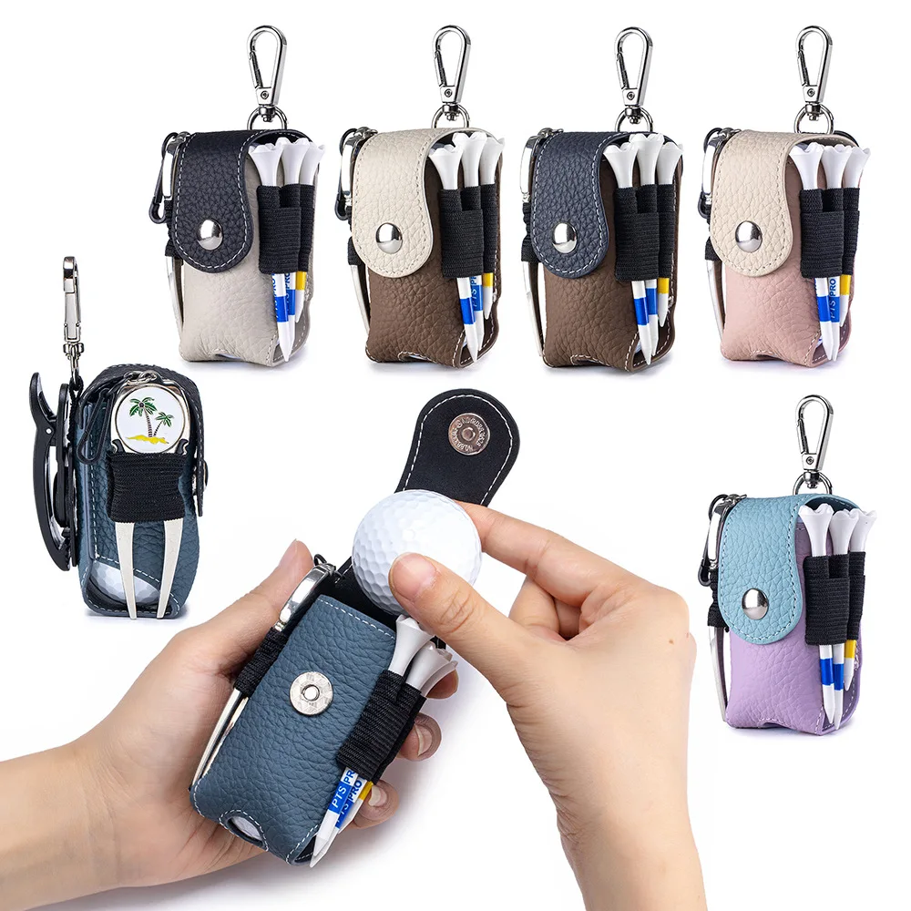 Genuine Leather Man Outdoor Golf Bag Portable Small Ball Bag Woman Waist-hanging Accessory Bag Stylish Color-blocked Storage Bag