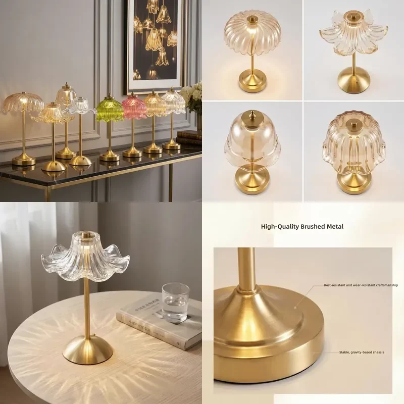for  Vintage Gold Crystal Lampshade Cordless Desk Lamp Touch  LED USB Charging Wedding Party Gift Decoration Custom