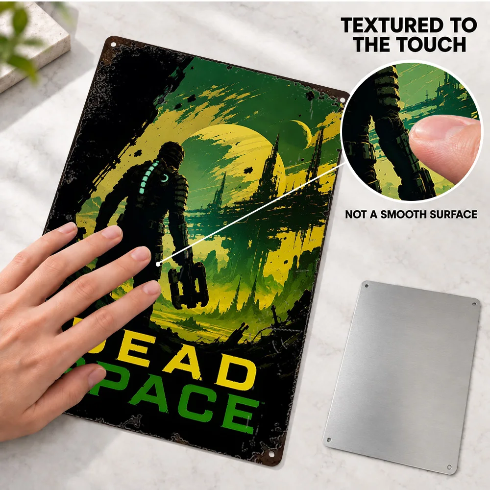 Dead Space Isaac Clarke Textured Metal Poster Customized Aluminum Sign Green Silhouette Engineer Graphic Wall Art For Bedroom