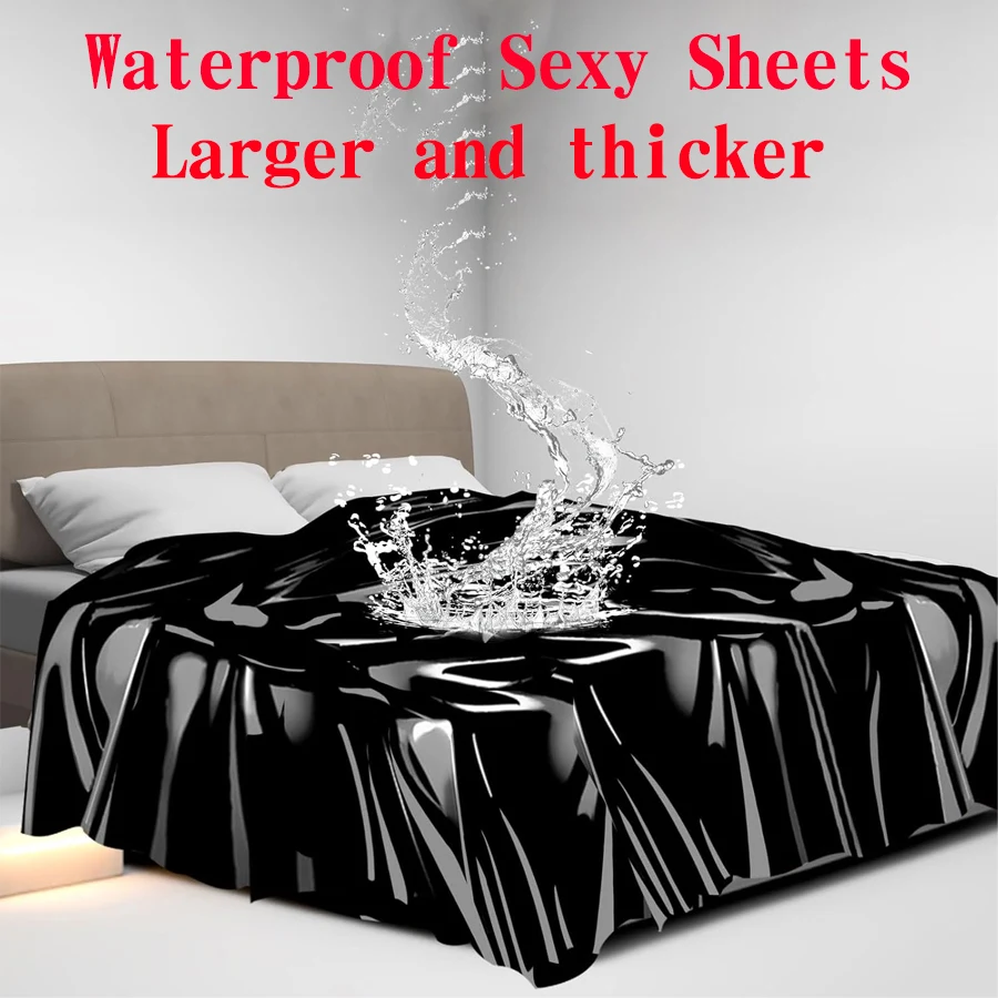 Waterproof Bed Sheet, Black  Washable Bedding Protection, Passion Sheets for Couples, Liquid Proof Fitted Mattress Cover