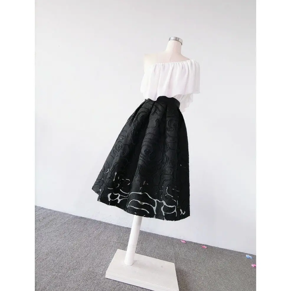 Organya Flocking Dark Pattern High Waist Slim and Fluffy Skirt Mid-length Spring and Summer Mesh Pure Women's Umbrella Skirt