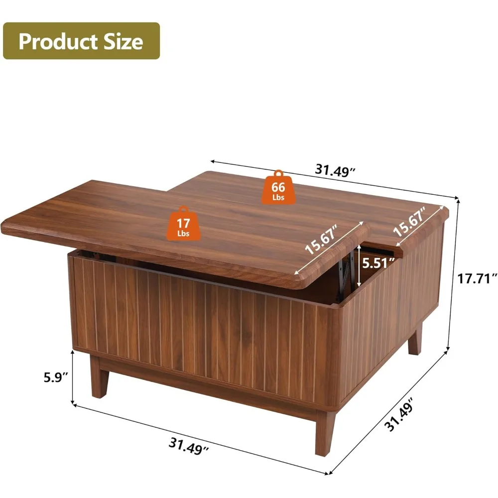 Lift Top Coffee Table, Square Coffee Table with Hidden Storage Compartment, Rustic Farmhouse Center Table w/Multi-Functional Des