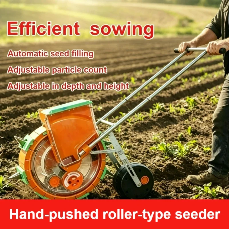 Manual Hand Push Seed Planter Fertilizing Machine Roller Type Corn Peanut Soybean Seeding Equipment for Farm