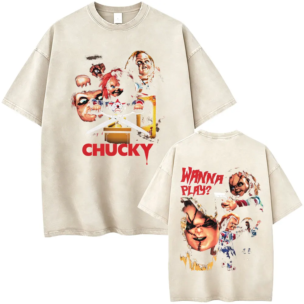 Washed Vintage Funny Horror Chucky and Tiffany Friends Till The End T-shirt Men's Women Casual Cotton Humor Oversized T-shirts