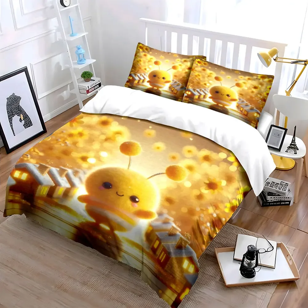 Cute Bee Decoration Set – Home Ornament Soft Comfortable Duvet Cover Bedding Set Included 1*Duvet Cover & 2*Pillowcases, gift