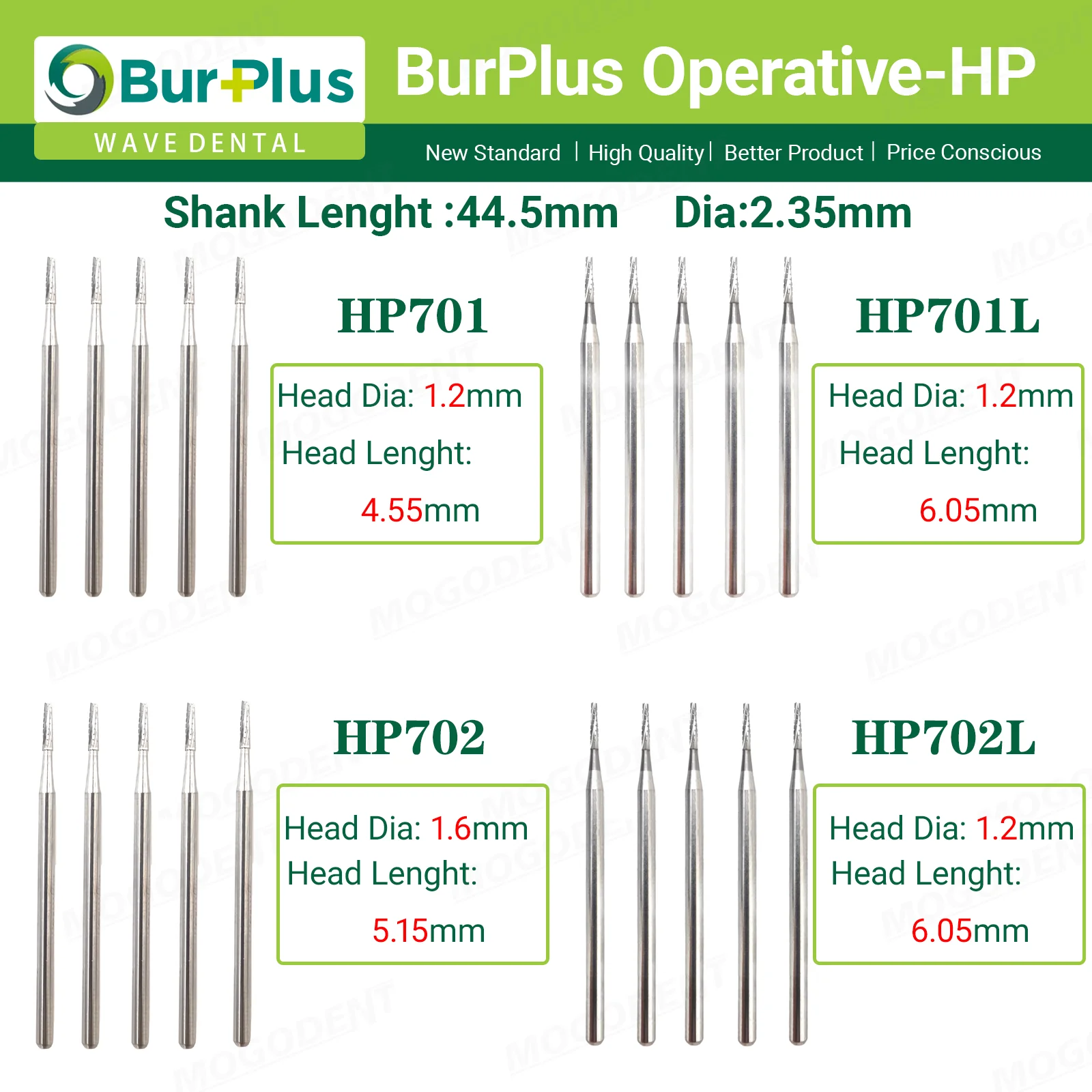 WAVE Dental Tungsten Carbide Burs Tapered Fissure Head HP 2.35mm Dental Lab For Straight Handpiece Dentist Tools 5Pcs/pack