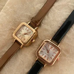 Simple Classic Women Small Dial Square Vintage Watch Thin Leather Strap Elegant Female Quartz Leather Strap Casual Reloj Mujer