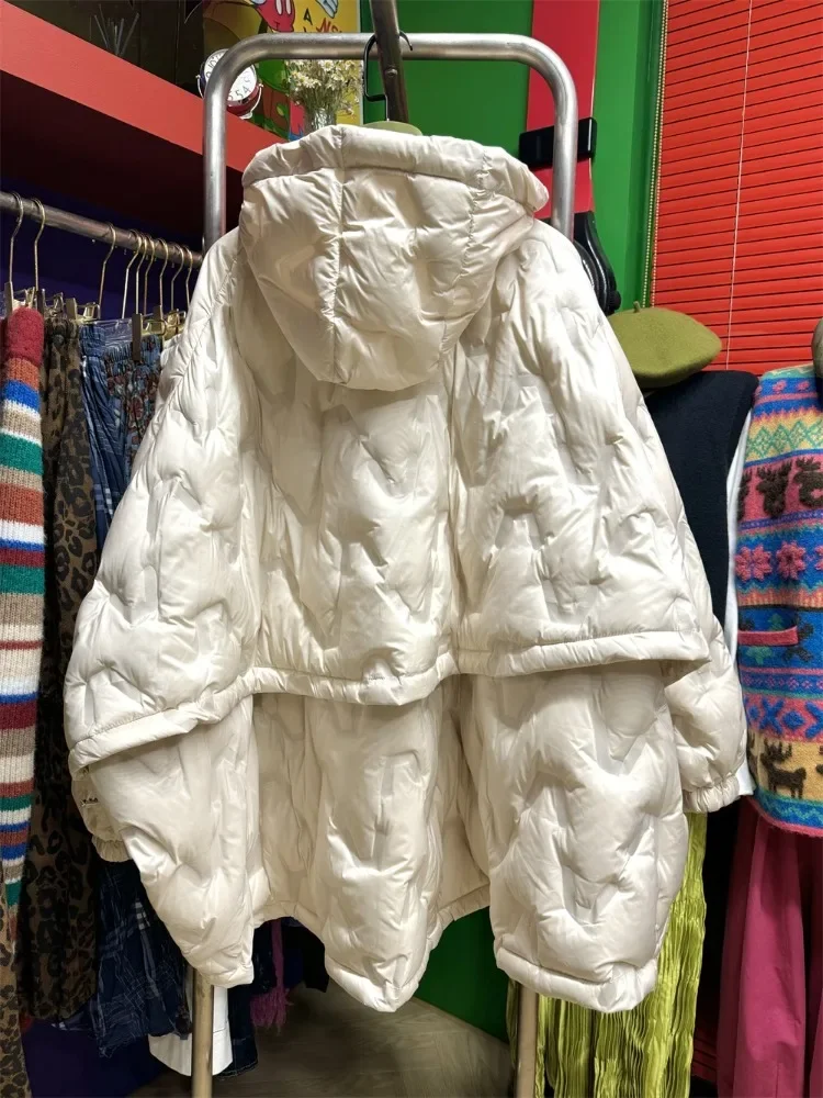 Nowa Zimowa Odzież Damska Modna Lekka Kurtka Puchowa z Kapturem Bardzo Luźna Kurtka Puchowa z Białego Kaczego Puchu Płaszcz Damski