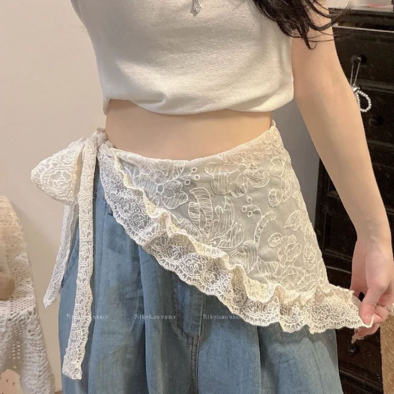 Jacquard Korea Chic Ins Mesh Mujer Faldas Layering Lace Up French Style Fart Curtain Slim All-match Sweet Skirts