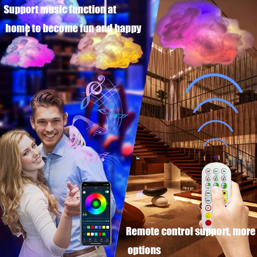 3D Cloud Lightning Light Smart Music Sync APP Control With Bluetooth LED Lamp Multicolor Thunder Clouds Night Light Home Decor