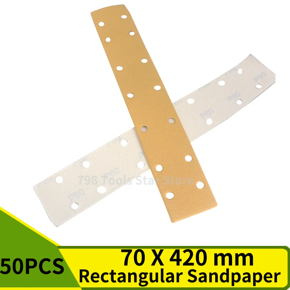 50枚入り-70x420mm-フロッキーサンドペーパー、80-400グリット、フックアンドループ式サンディングディスク、酸化アルミニウム研磨シート、木材・金属研磨用