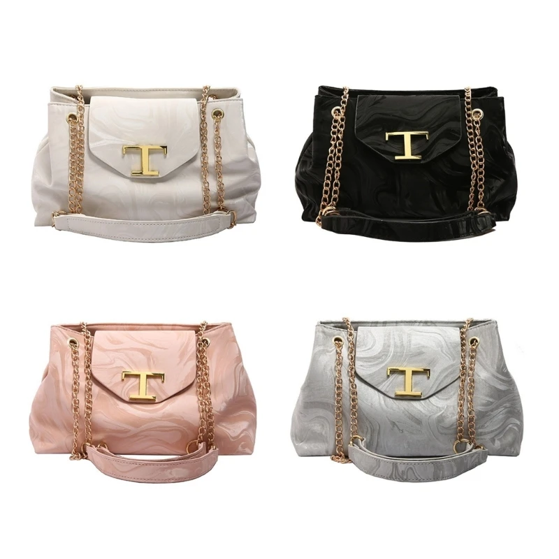 Elegant Crossbody Bag with Chain Strap PU Leather Metal Decors Shoulder Purse