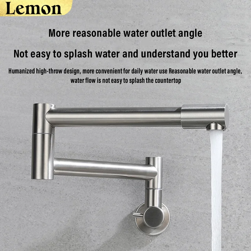 304 stainless steel kitchen single cold water faucet, 360° rotation, honeycomb bubbling water, foldable to save space