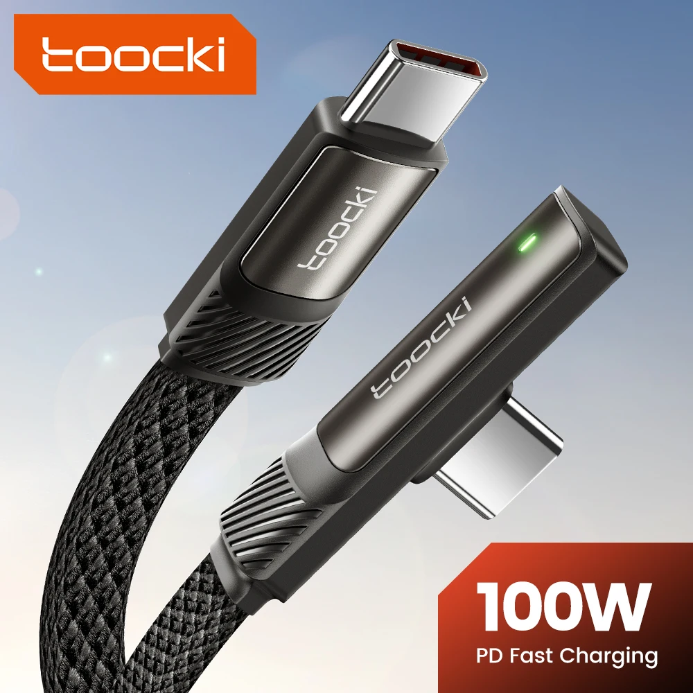 Toocki PD 100W Type C To Type C Cable 90 Degree Elbow 5A Fast Charging USB C Cable For iPhone 15 Huawei Xiaomi 12 13 Macbook