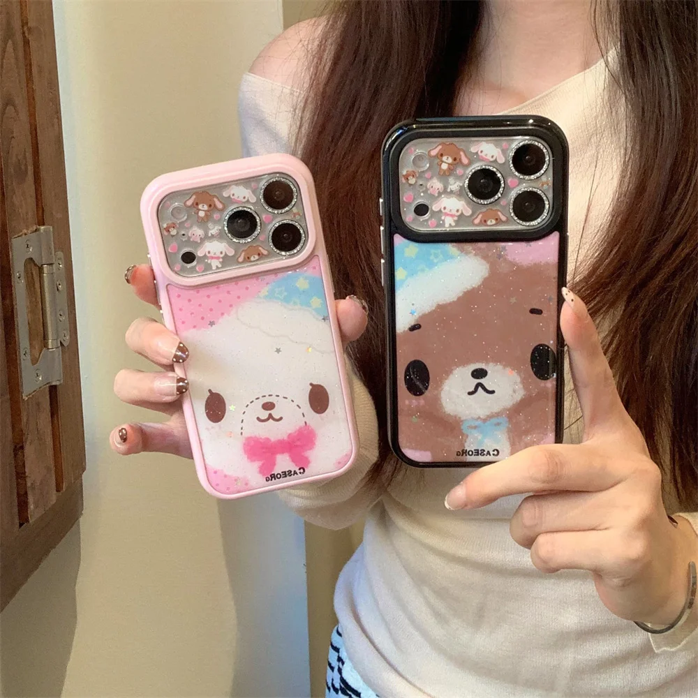 

Kawaii Dessert Bunny Glitter Phone Case for iPhone 17 Pro 13 14 15 16 Pro Max Cover with Lens Film Cute Cartoon Protective Cover