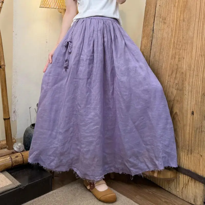 

Весна-лето, новый художественный стиль, женская двухслойная хлопково-льняная длинная юбка, универсальная повседневная свободная юбка трапециевидной формы, хорошее качество TH5