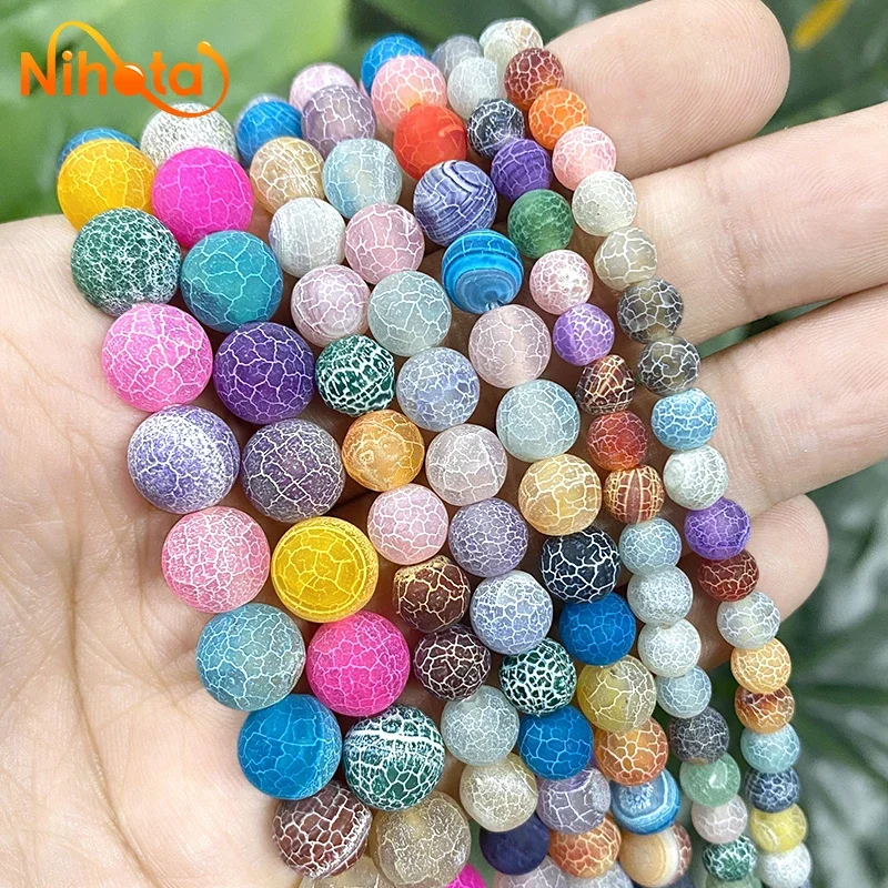 Natural Frost Cracked Crab Colorful Agates Round Loose Beads 6/8/10mm Diy Bracelet Ring Earrings For Jewelry Making 15