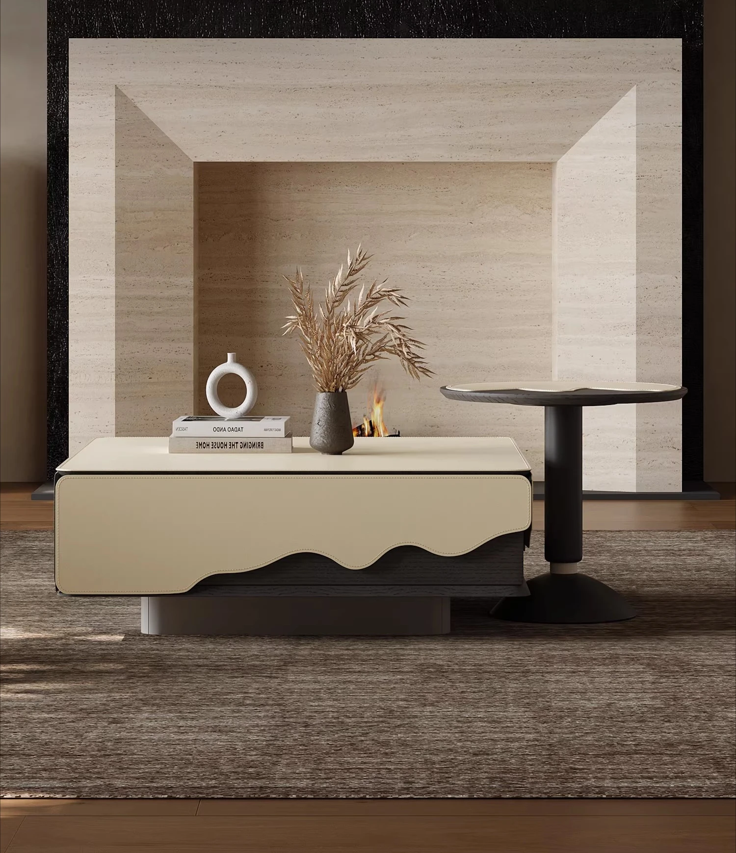 

coffee table combination square saddle leather high-end living room household small apartment designer creative cream style