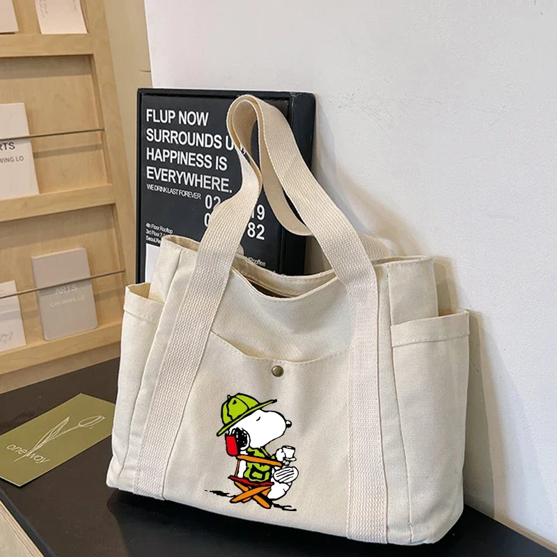 Snoopys-Bolso de hombro de dibujos animados de cacahuete para mujer, bolso de mano de lona, bolso de mano de algodón de moda, para niña bolso de mano de Anime, regalos Satchel