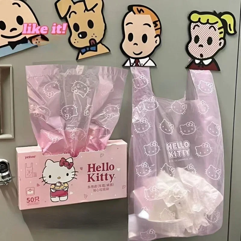 50Pcs Anime Kawaii Sanrio Hello Kitty Garbage Bag Cartoon Kt Pattern Vest Plastic Packing Bags Home Essential Storage Rubbish