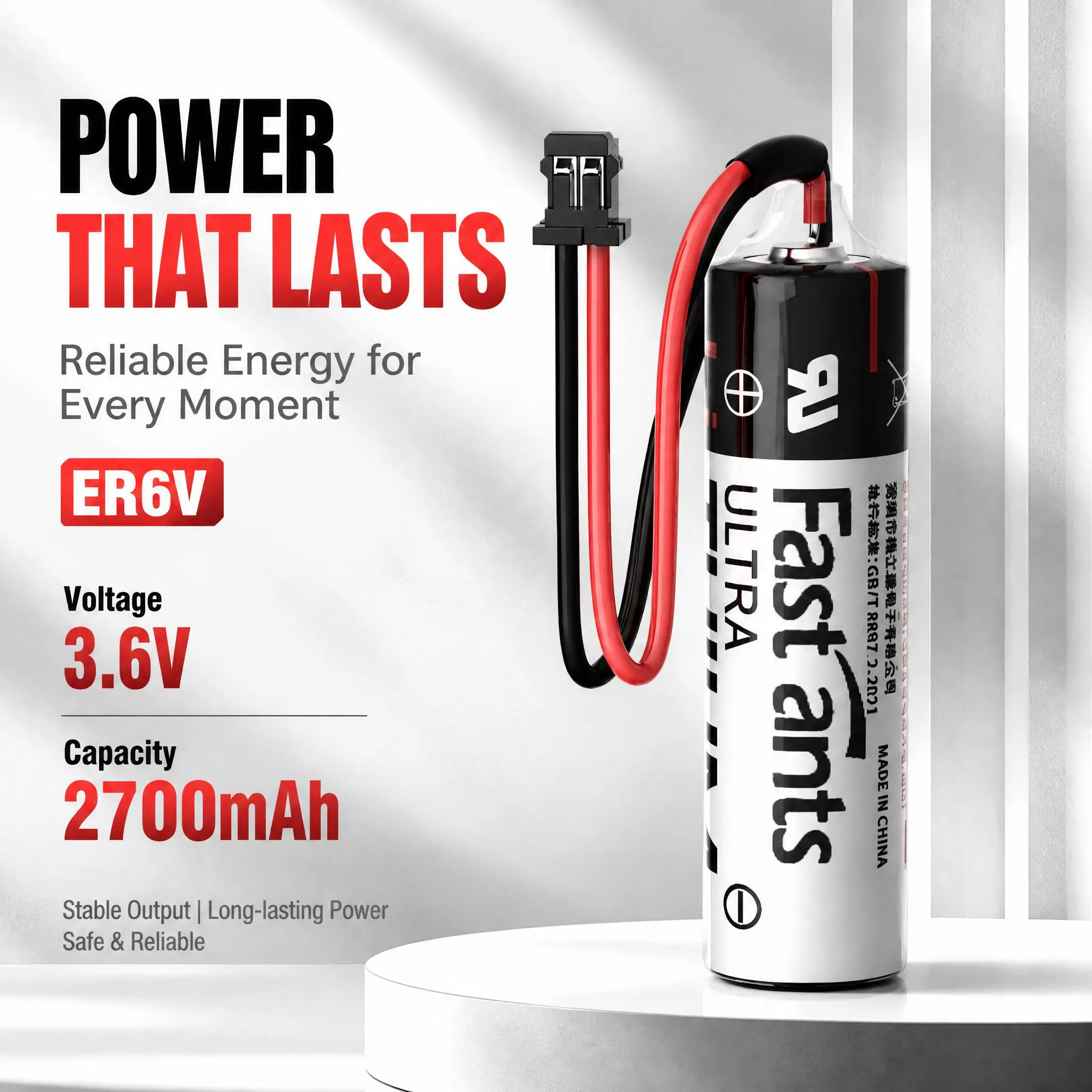 ER6V 3.6V 2700mAh Lithium Battery ER6VC119A ER6VC119B with foot for Mitsubishi M70 System CNC Machine PLC Industrial Backup