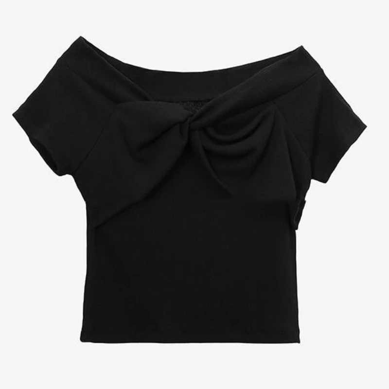 2025 Off Shoulder Sexy Shirt Women T-Shirt Short Sleeve Korean Style Slim Basic Elasticity Top Womens Cropped T Shirt Femme image 6