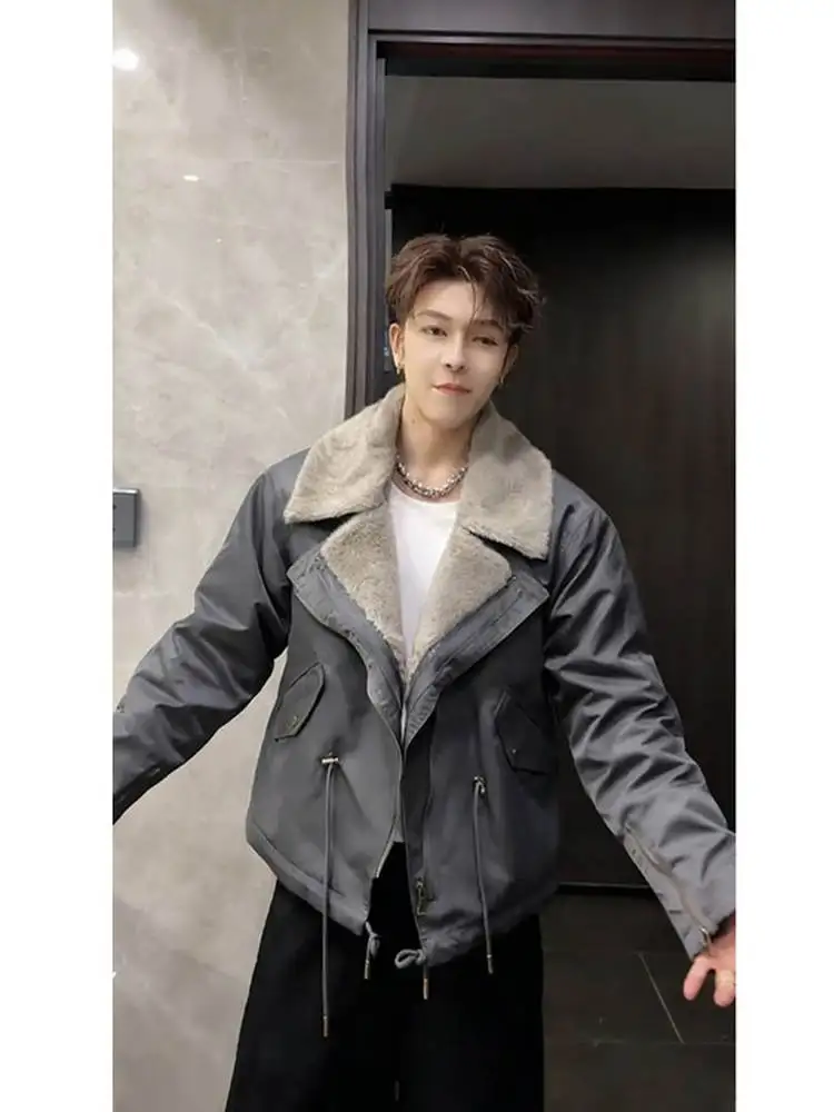 

Men's Thiened Flannel Collar Jaet Cotton Coat Autumn Winter Warm Faionable Versatile Cotton Outerwear Fake Two-Piece
