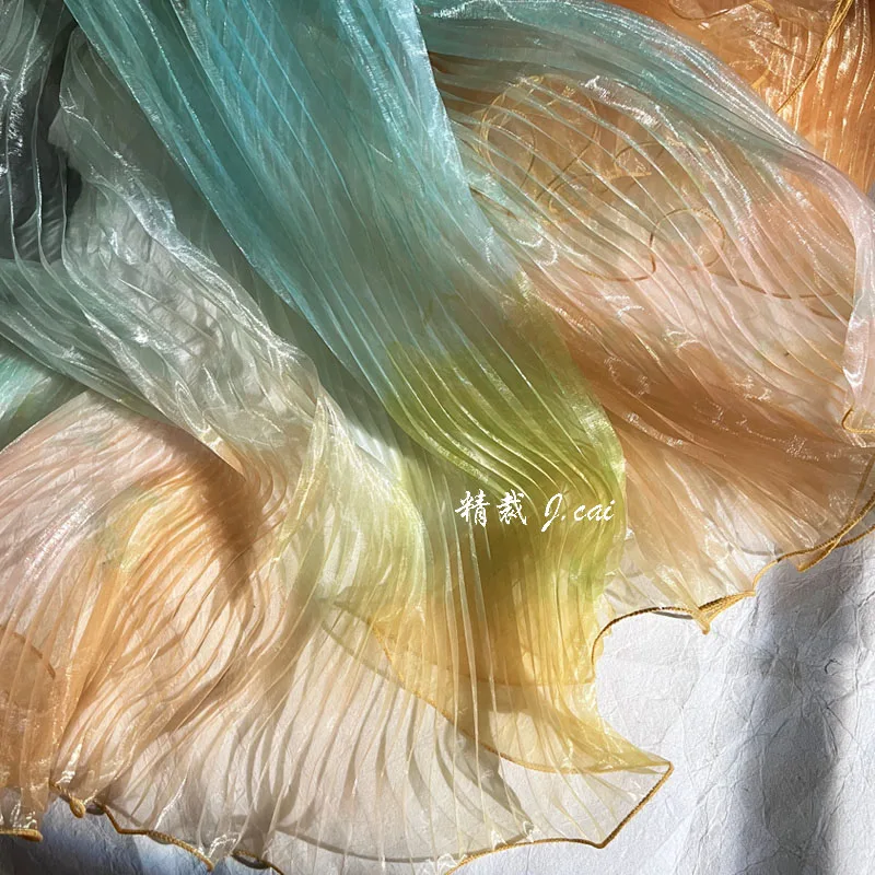 Glass Organza Original Bilateral Large Wave Pressed Pleated Laser Gradient Fabric Pleated Clothing Designer Fabric