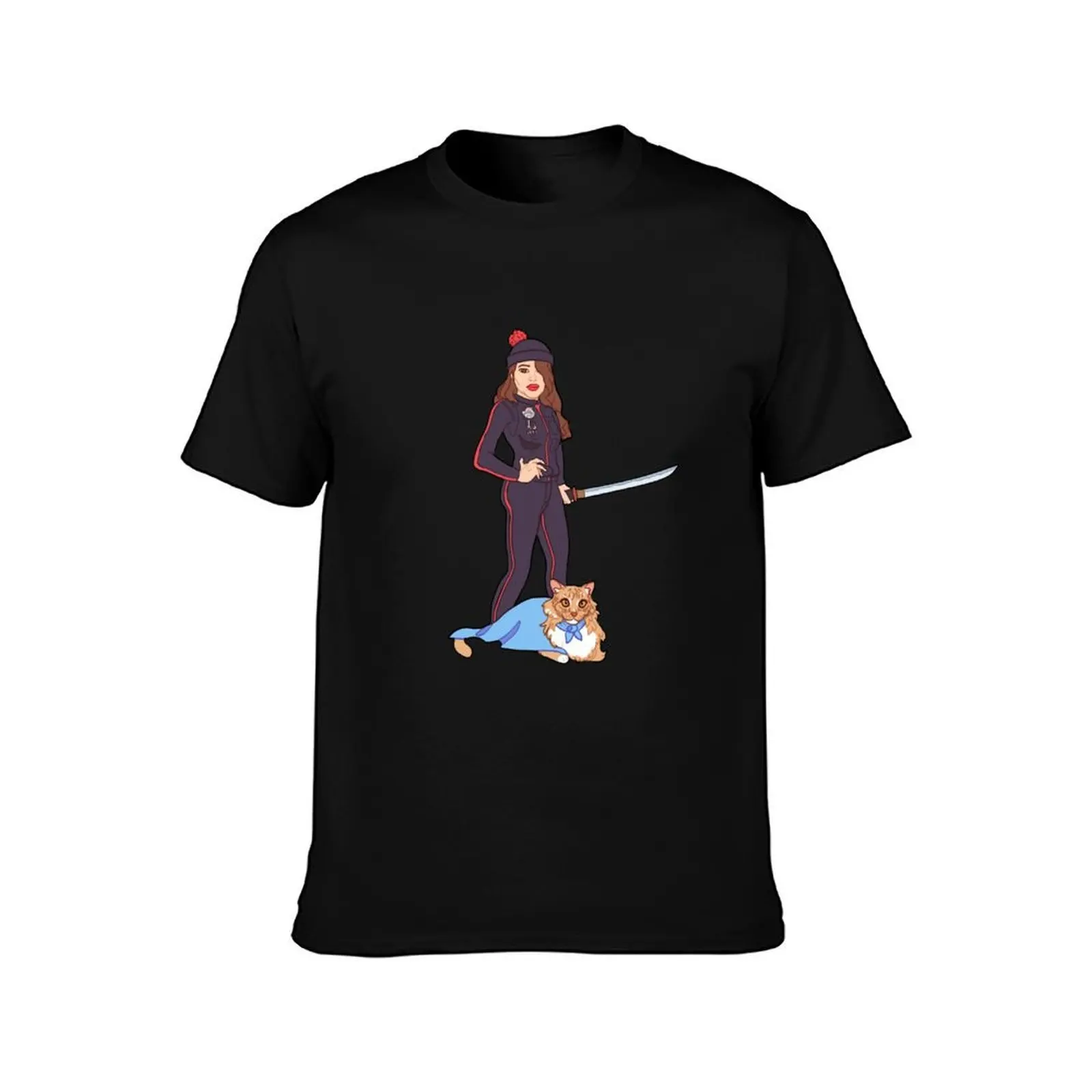 Birthday commissions black jumpsuit with orange cat T-Shirt, Summer Casual Cotton Tee, Oversized Streetwear Tops, 100% Cotton