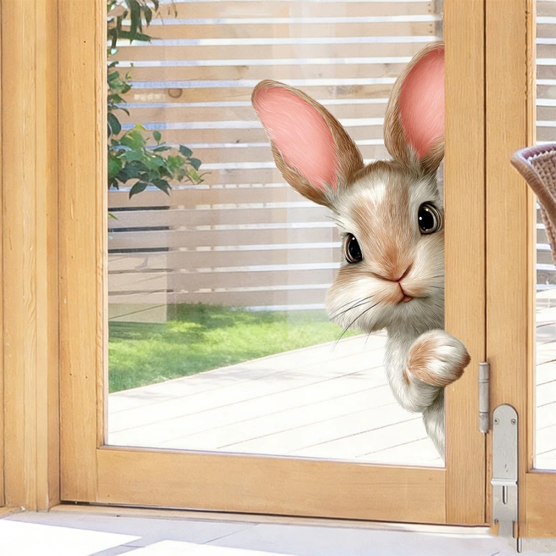Easter Bunny Window Decals: 3D Peeking Bunny Static Cling Glass Stickers – Festive Decorative Stickers
