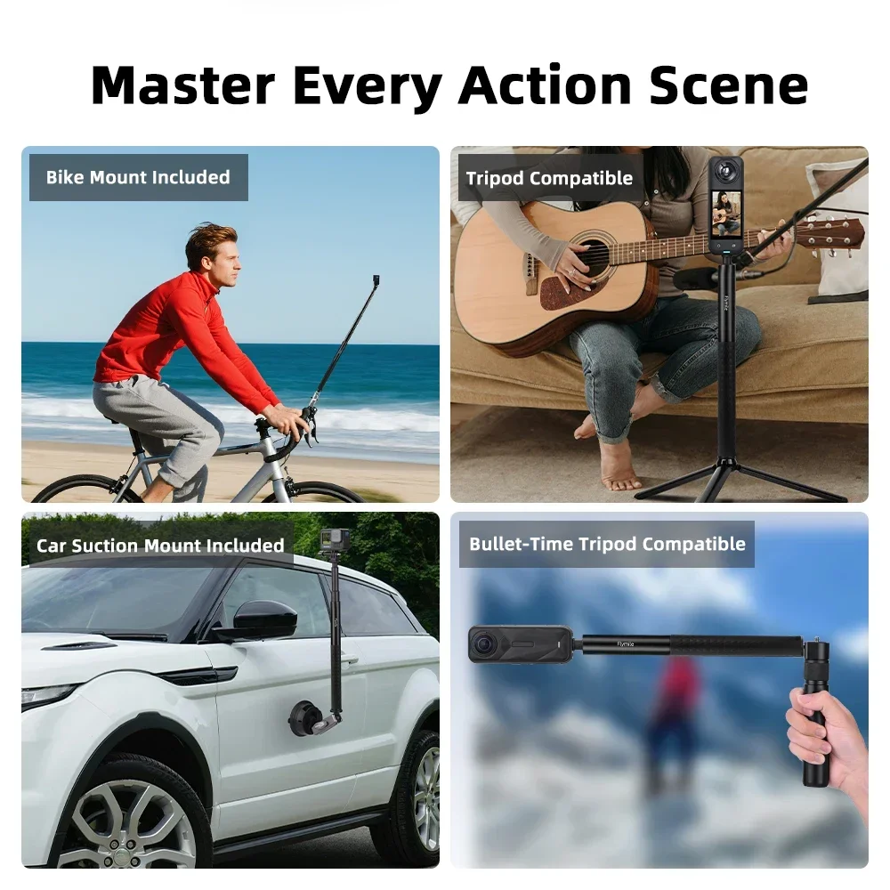 Невидимая палка для селфи Flymile для DJI Osmo 360/Insta360 X5, аксессуары, регулируемый удлинитель 51,18 дюйма, ручка Vlgo