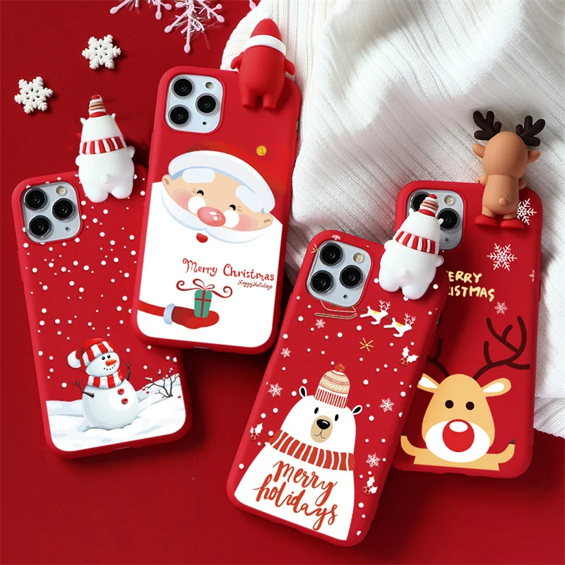 Christmas 3D Santa Claus Snowman Reindeer Case For iPhone 16 12 13 Pro 11 14 15 Pro Max 12 13 Mini XS Max X XR Tpu Case Cover