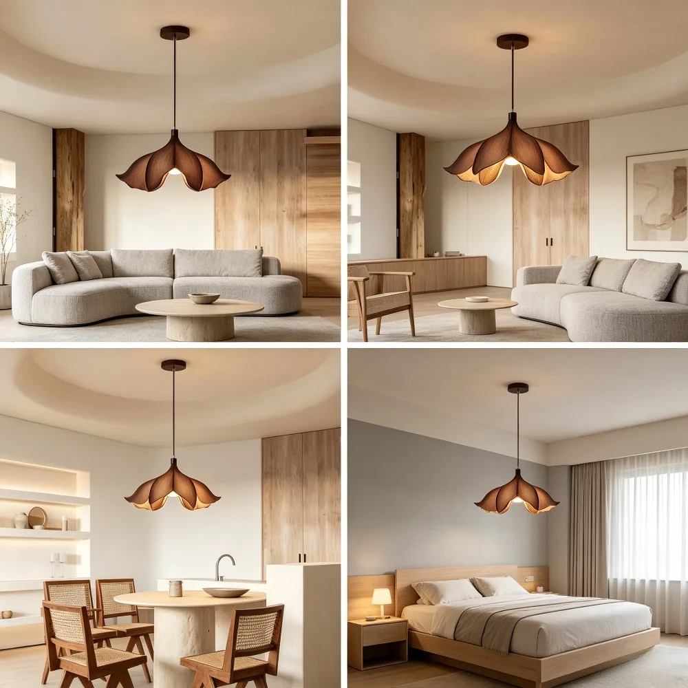Japanese Wabi-Sabi Resin LED Pendant Light Petal Ceiling Hanging Lamp Creative Living Room Bedroom Kitchen Restaurant Chandelier