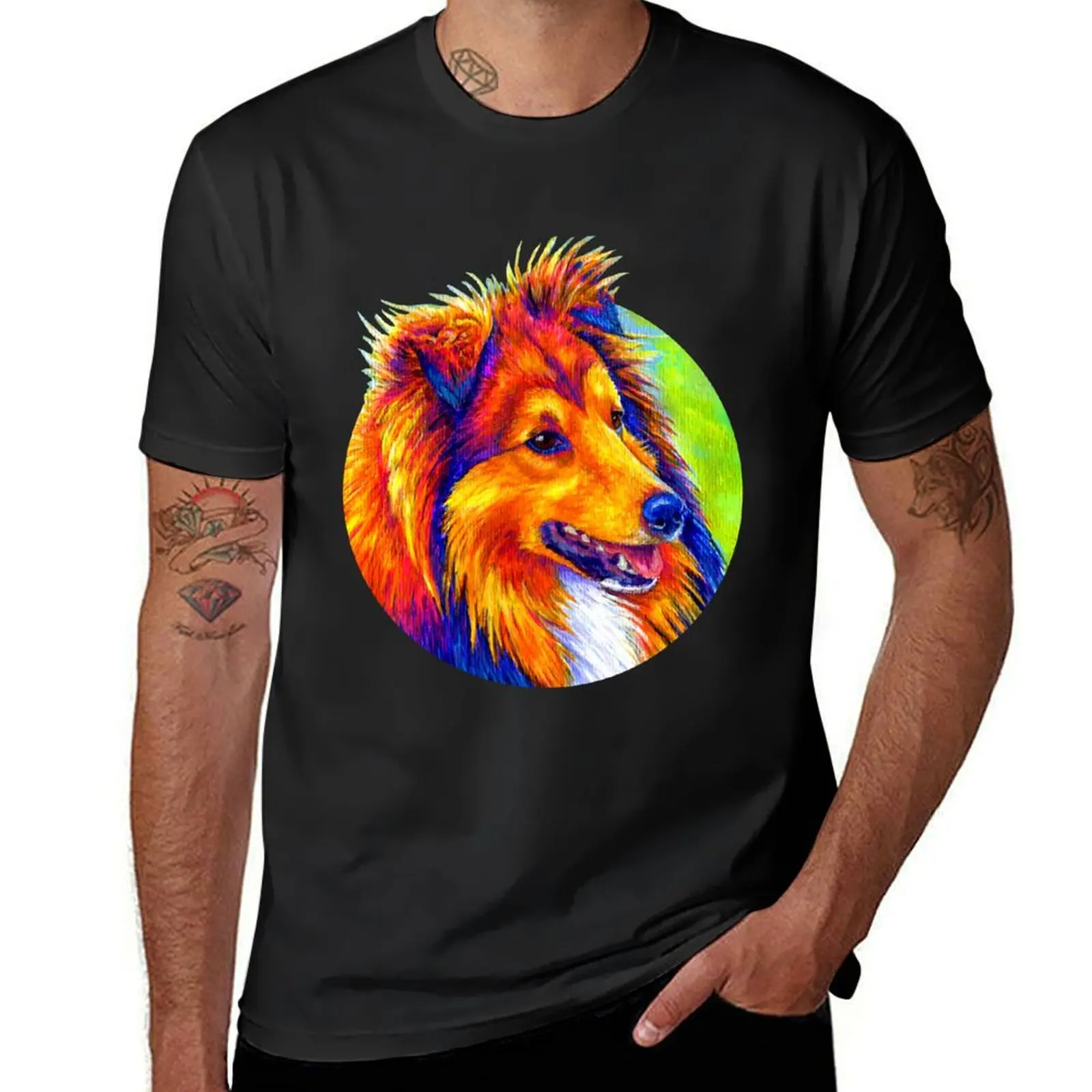 Colorful Shetland Sheepdog Rainbow Sheltie Dog T-Shirt blanks customs design your own tops funny t shirts for men