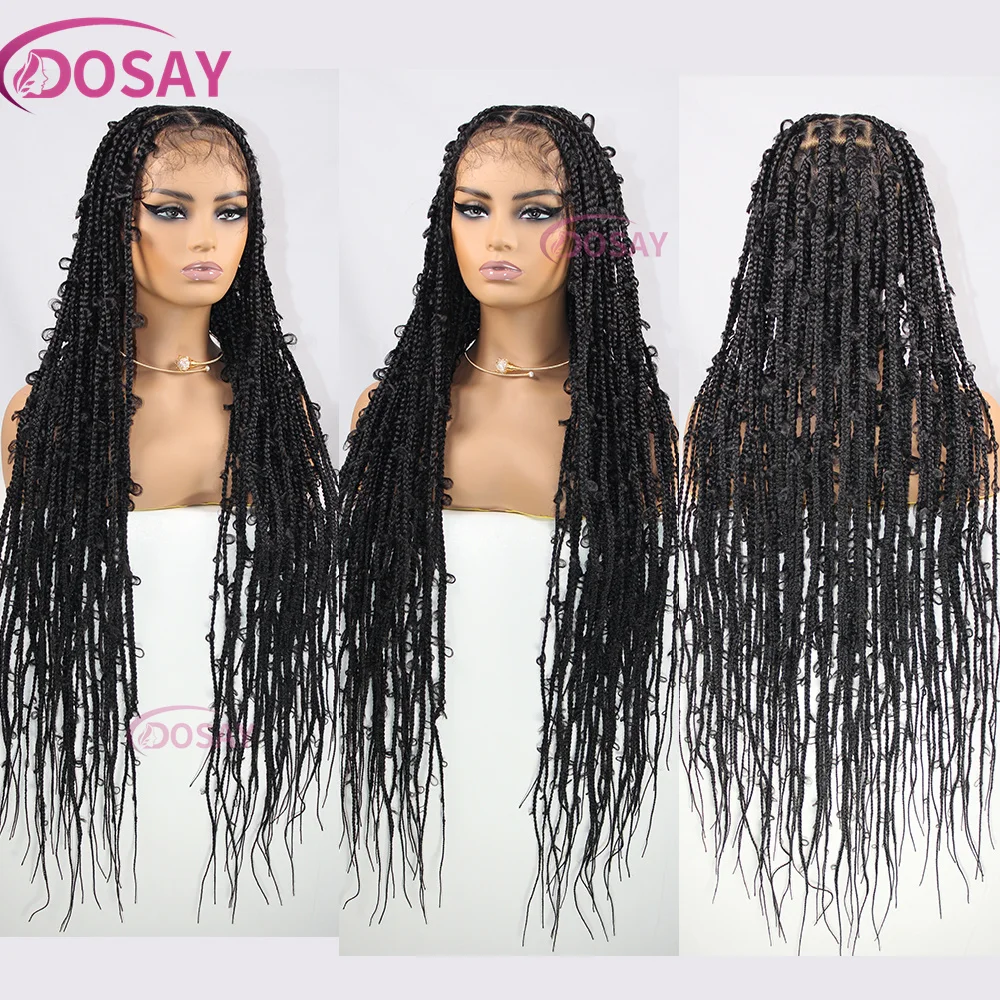 36 "الدانتيل الكامل فراشة كورنو شعر مستعار مضفر الاصطناعية Knotless صندوق الضفائر شعر مستعار للنساء السود Locs كورنو تجديل الباروكات
