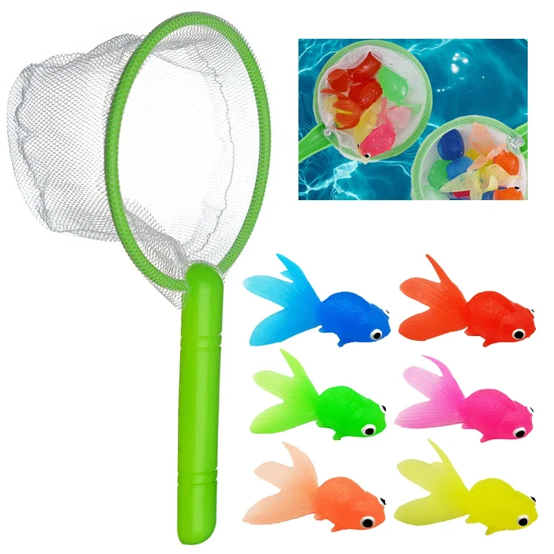 Children's 6pcs/set Net Fishing Goldfish Set Water Toy Kids Bath Water Fishing Toy Outdoor Beach Parent-child Interaction Props