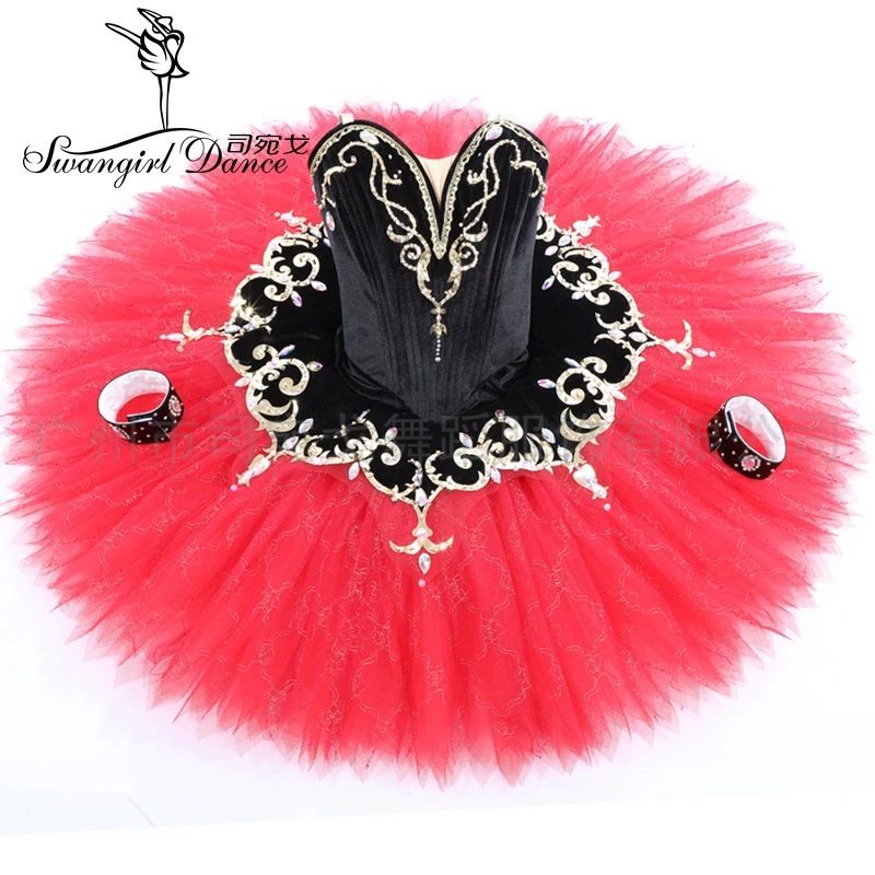 Black Red Don Quixote Variation YAGP Competition Professional Pancake Ballet Tutu Costumes BT4182