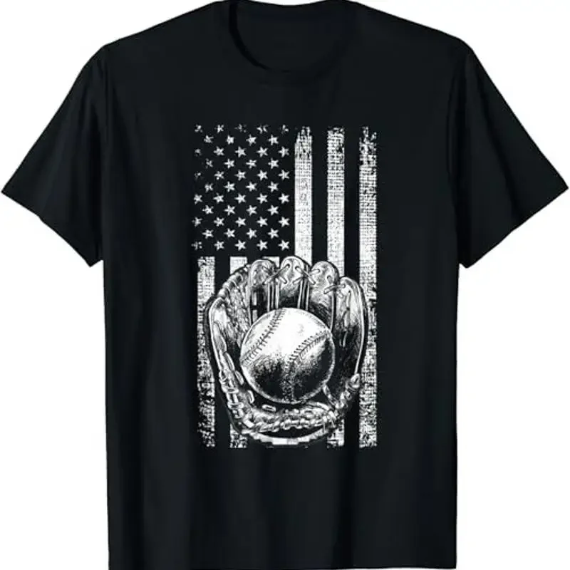 American Flag Baseball Catcher Men Boys T Shirt