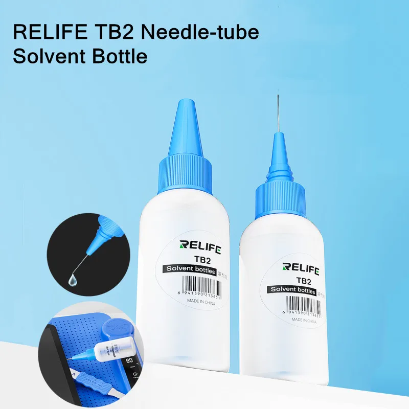 Botella solvente de tubo de aguja RELIFE TB2 para eliminación de líquido de Alcohol/marco/eliminación de pegamento, sellado fuerte, botella vacía de doble tapa