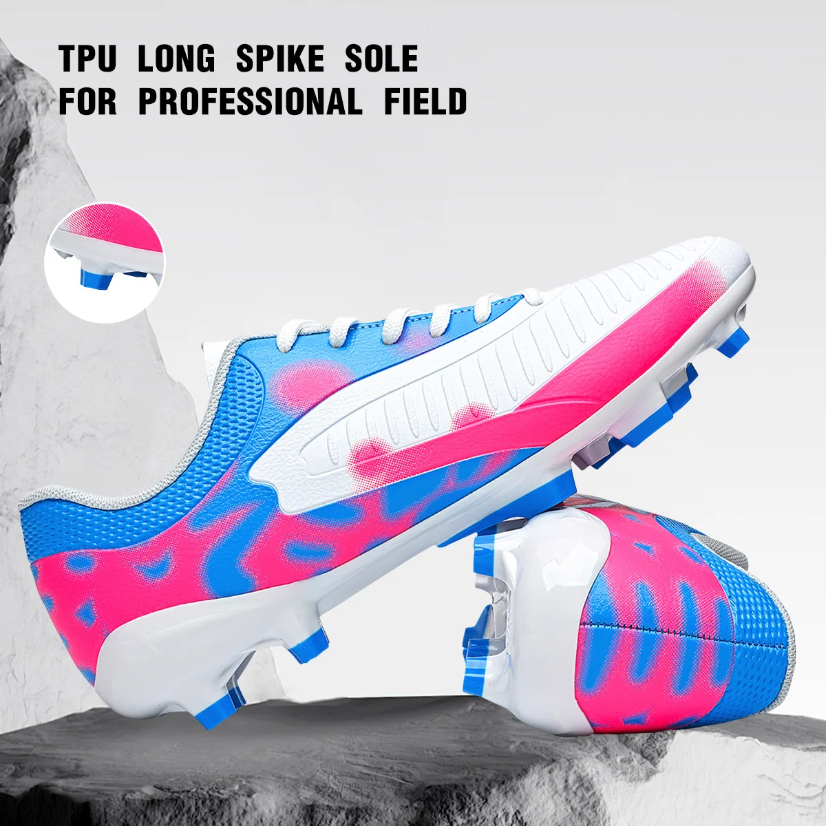 Cost-effective AG FG Football Boots PU Blend Upper Long TPU Stud Anti-slip Durable Budget Grass Football Footwear