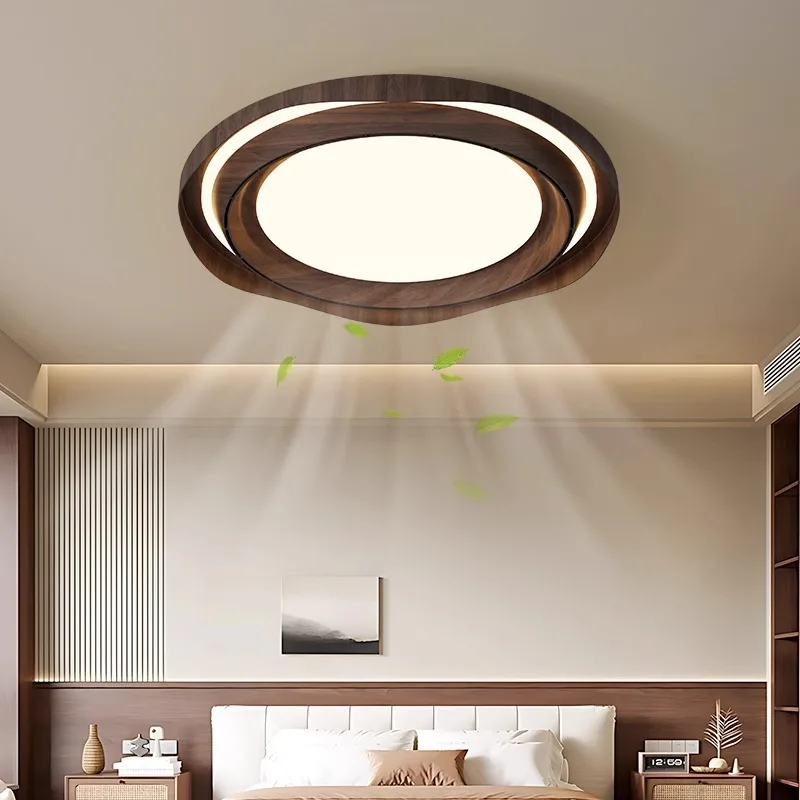 

Modern Bladeless Ceiling Lamp Fan Round Walnut Color Bedroom Led Light Fan for Living Room Study Room Silent Air Circulation Fan