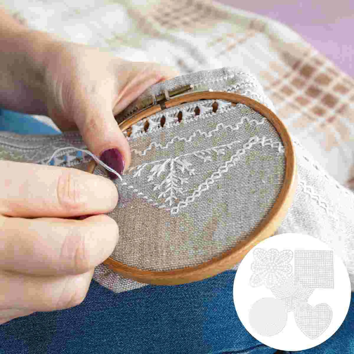 50 Pcs Craft Mesh Cross Canvas Circle Embroidery Stitch Cloth Material Cross-Stitch DIY Square