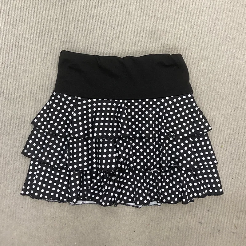 Nowa damska warstwowa mini spódniczka na lato 2026 z wysokim stanem i elastyczną talią, styl Y2K Gothic, uniwersalna modna krótka spódniczka na imprezę.