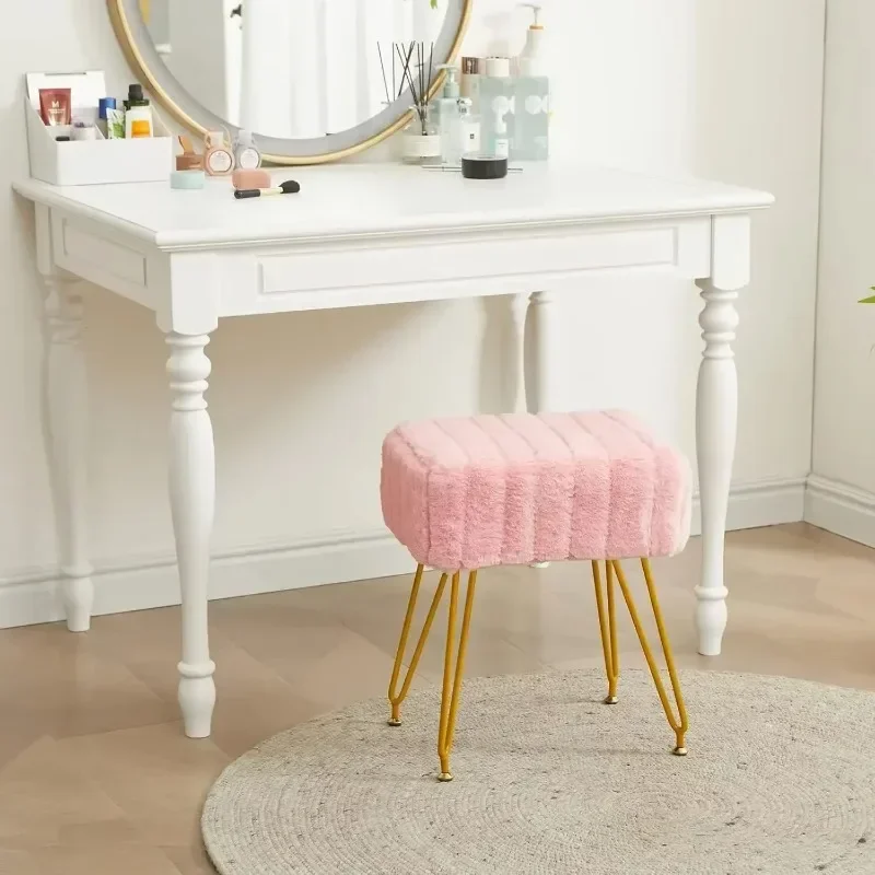 

Vanity Stool Chair, Soft Faux Fur Chair, Makeup Stool with Metal Legs