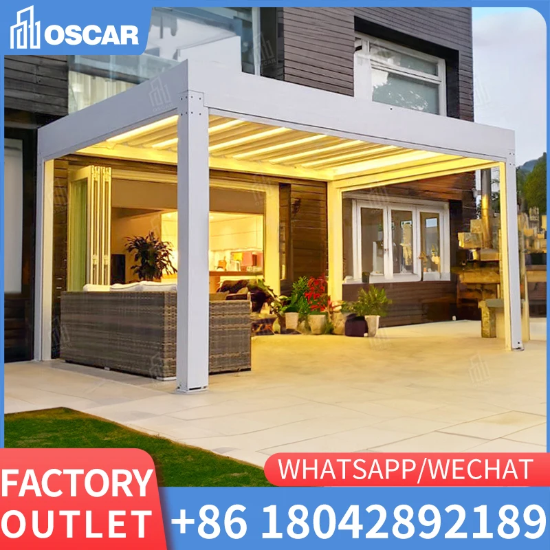 

3x3 6x4 4x4 wall mounted modern bioclimate rot proof waterproof terrace retractable motorized louver pergola aluminium outdoor