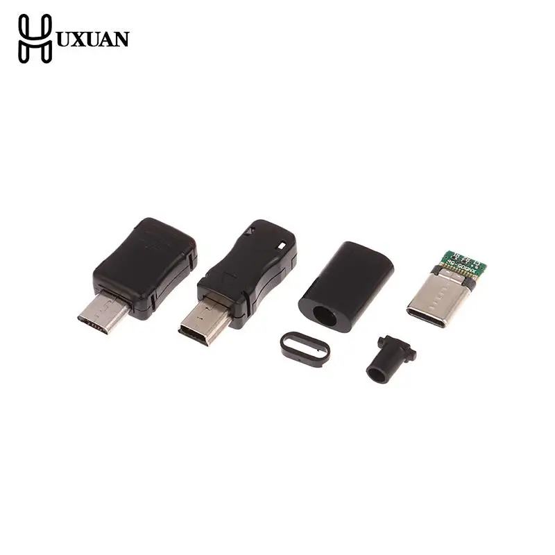 5sets Mini USB Micro USB Type C Male Head With Sheath Micro Usb Jack Connector Plastic Shell Jack Tail Sockect Plug Terminal