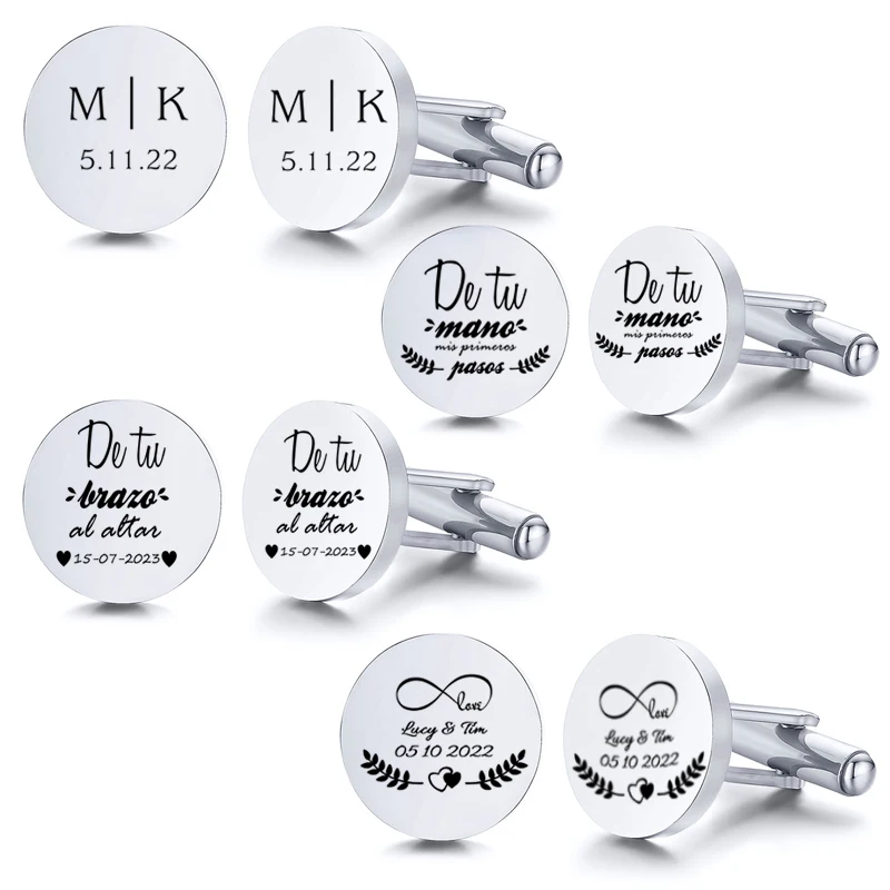 Personalized Engrave Initial Cufflinks for Wedding Birthday Groomsmen Gift Stainless Steel Cufflinks Statement Jewelry