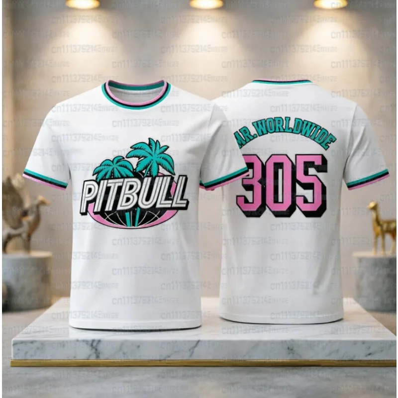2026 Pitbull Mr. Worldwide 305 Jersey Fashion Breathable Quick Drying 3D Printed V-neck Short Sleeve Family Top Short Sleeve