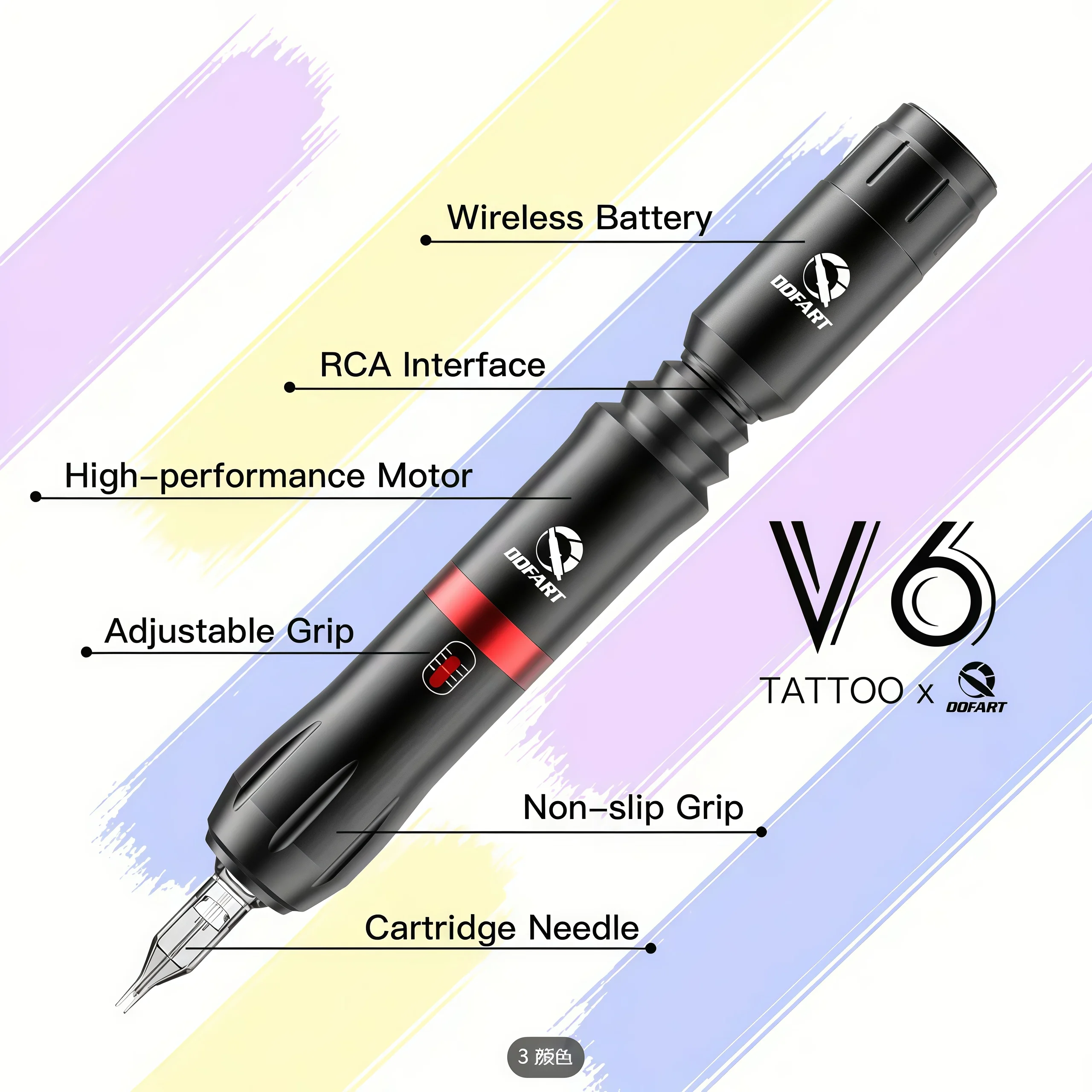 DQFART ワイヤレスタトゥーガンキット、1200mAh電源付き、初心者向けタトゥーキット、タトゥーニードル10本、タトゥーインク5本付き