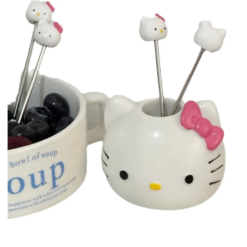 Sanrio Hello Kitty Snack Cake Dessert Forchetta per alimenti in acciaio inossidabile per bambini Accessori da cucina Forchetta da frutta creativa Regalo per ragazza